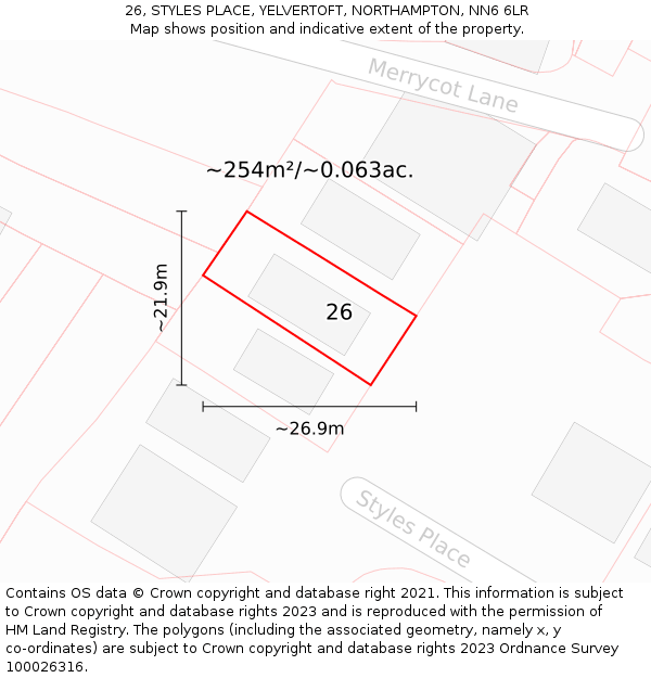 26, STYLES PLACE, YELVERTOFT, NORTHAMPTON, NN6 6LR: Plot and title map