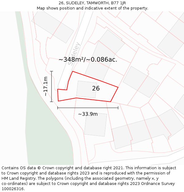 26, SUDELEY, TAMWORTH, B77 1JR: Plot and title map