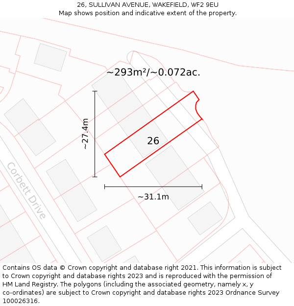 26, SULLIVAN AVENUE, WAKEFIELD, WF2 9EU: Plot and title map