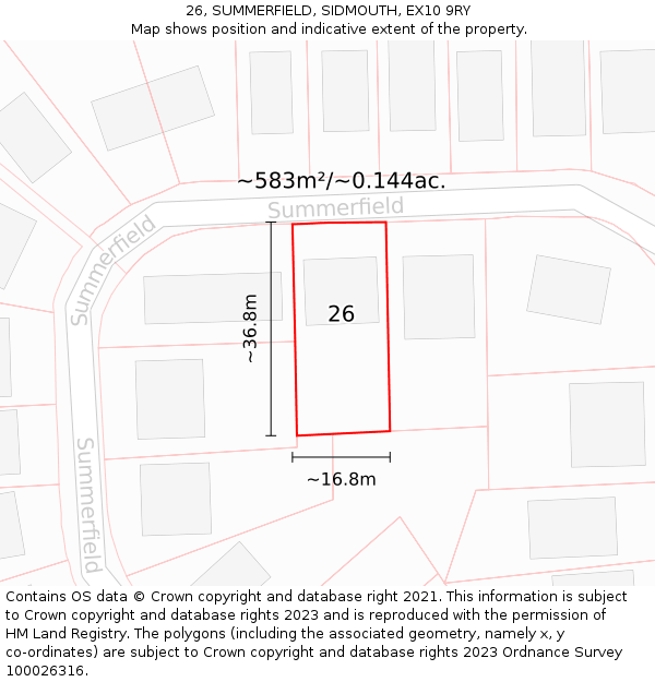 26, SUMMERFIELD, SIDMOUTH, EX10 9RY: Plot and title map