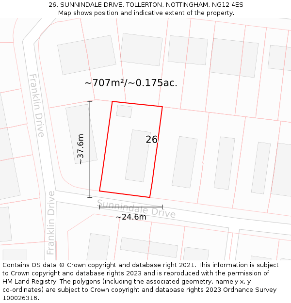 26, SUNNINDALE DRIVE, TOLLERTON, NOTTINGHAM, NG12 4ES: Plot and title map