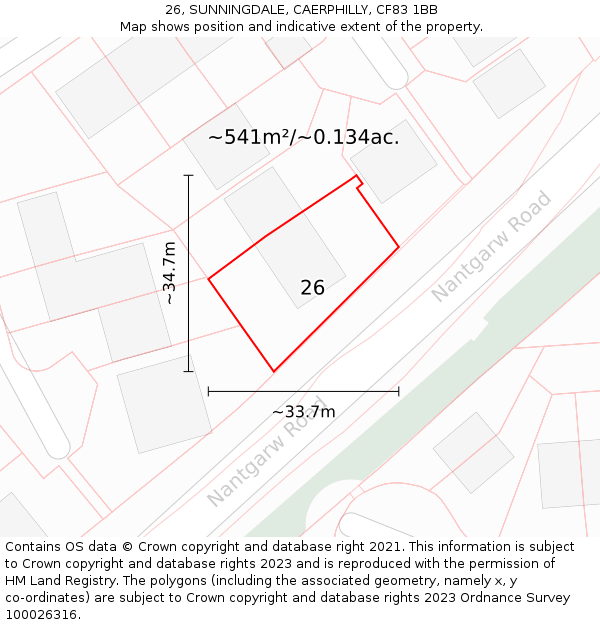 26, SUNNINGDALE, CAERPHILLY, CF83 1BB: Plot and title map