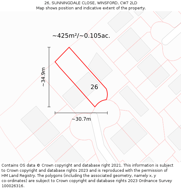 26, SUNNINGDALE CLOSE, WINSFORD, CW7 2LD: Plot and title map