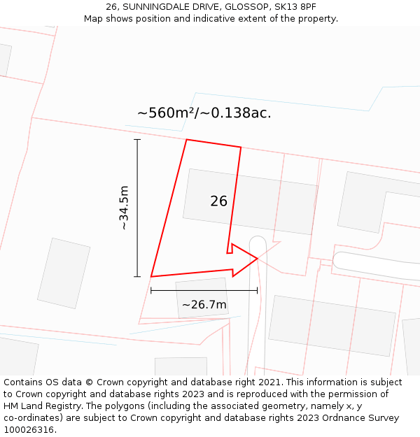 26, SUNNINGDALE DRIVE, GLOSSOP, SK13 8PF: Plot and title map