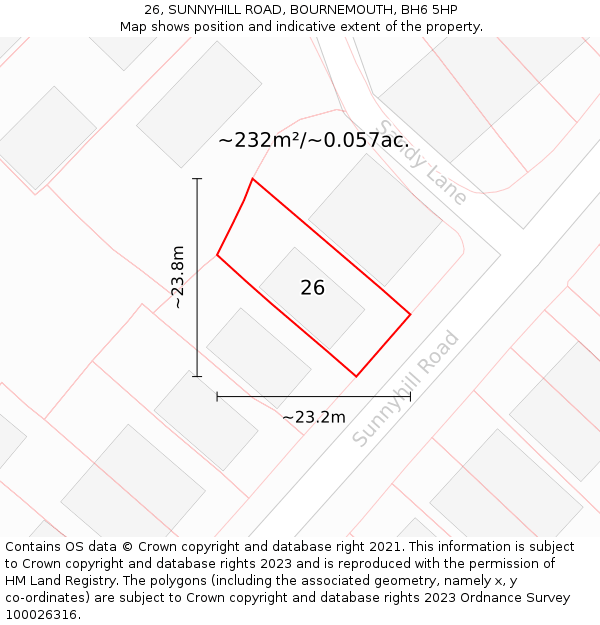 26, SUNNYHILL ROAD, BOURNEMOUTH, BH6 5HP: Plot and title map