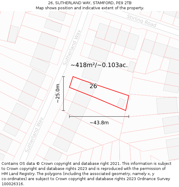 26, SUTHERLAND WAY, STAMFORD, PE9 2TB: Plot and title map