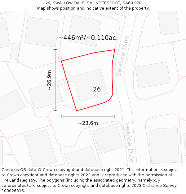 26, SWALLOW DALE, SAUNDERSFOOT, SA69 9PP: Plot and title map