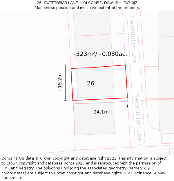 26, SWEETBRIAR LANE, HOLCOMBE, DAWLISH, EX7 0JZ: Plot and title map