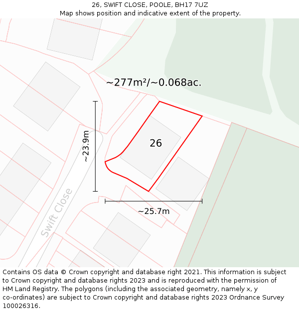 26, SWIFT CLOSE, POOLE, BH17 7UZ: Plot and title map