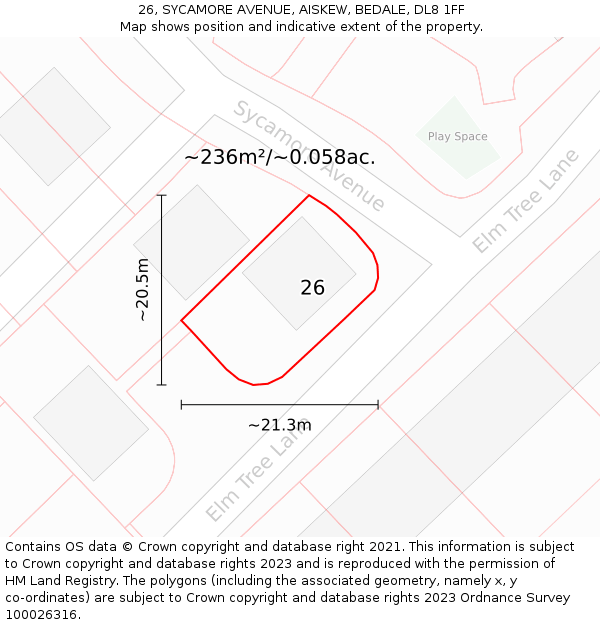 26, SYCAMORE AVENUE, AISKEW, BEDALE, DL8 1FF: Plot and title map