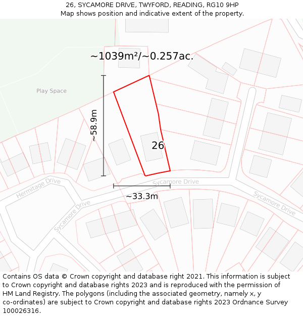 26, SYCAMORE DRIVE, TWYFORD, READING, RG10 9HP: Plot and title map