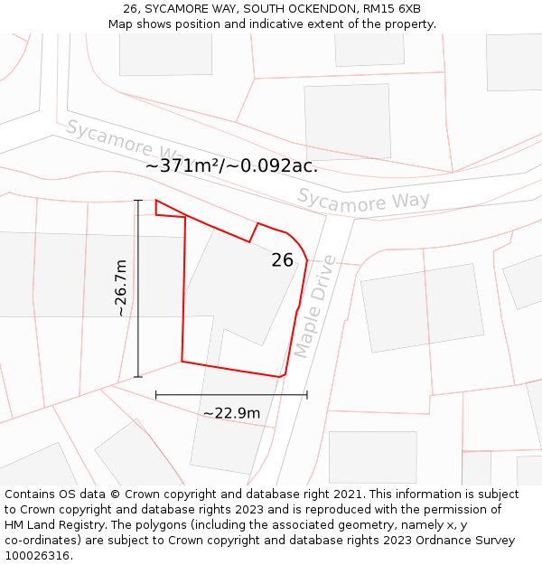 26, SYCAMORE WAY, SOUTH OCKENDON, RM15 6XB: Plot and title map