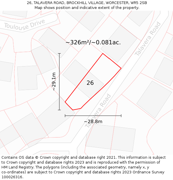 26, TALAVERA ROAD, BROCKHILL VILLAGE, WORCESTER, WR5 2SB: Plot and title map