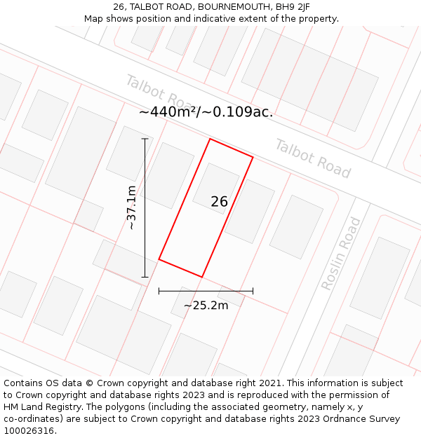 26, TALBOT ROAD, BOURNEMOUTH, BH9 2JF: Plot and title map