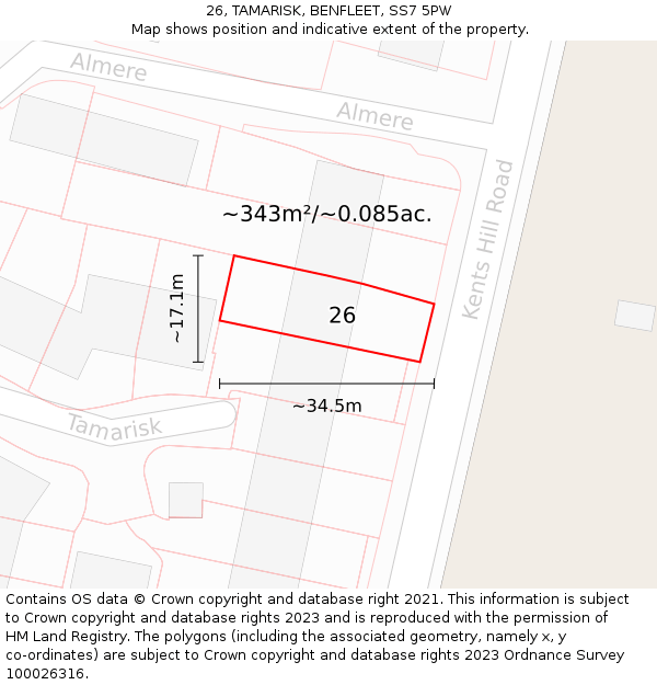 26, TAMARISK, BENFLEET, SS7 5PW: Plot and title map