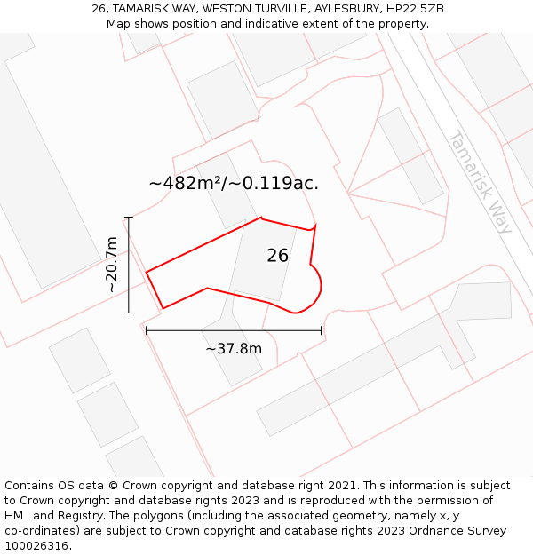 26, TAMARISK WAY, WESTON TURVILLE, AYLESBURY, HP22 5ZB: Plot and title map