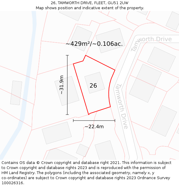 26, TAMWORTH DRIVE, FLEET, GU51 2UW: Plot and title map