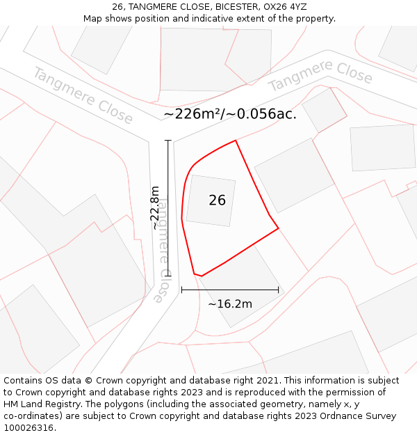 26, TANGMERE CLOSE, BICESTER, OX26 4YZ: Plot and title map