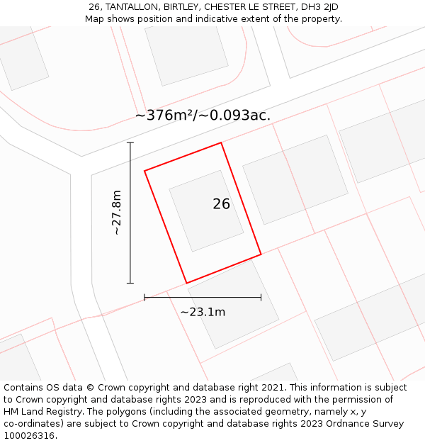 26, TANTALLON, BIRTLEY, CHESTER LE STREET, DH3 2JD: Plot and title map