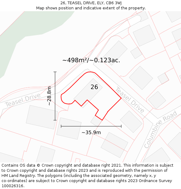 26, TEASEL DRIVE, ELY, CB6 3WJ: Plot and title map