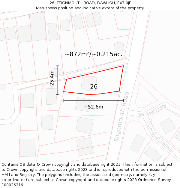 26, TEIGNMOUTH ROAD, DAWLISH, EX7 0JE: Plot and title map