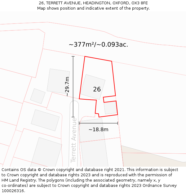 26, TERRETT AVENUE, HEADINGTON, OXFORD, OX3 8FE: Plot and title map