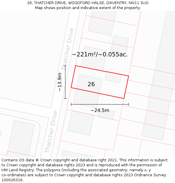 26, THATCHER DRIVE, WOODFORD HALSE, DAVENTRY, NN11 3UG: Plot and title map