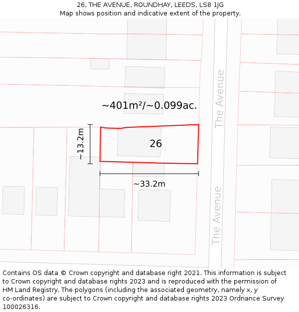 26, THE AVENUE, ROUNDHAY, LEEDS, LS8 1JG: Plot and title map