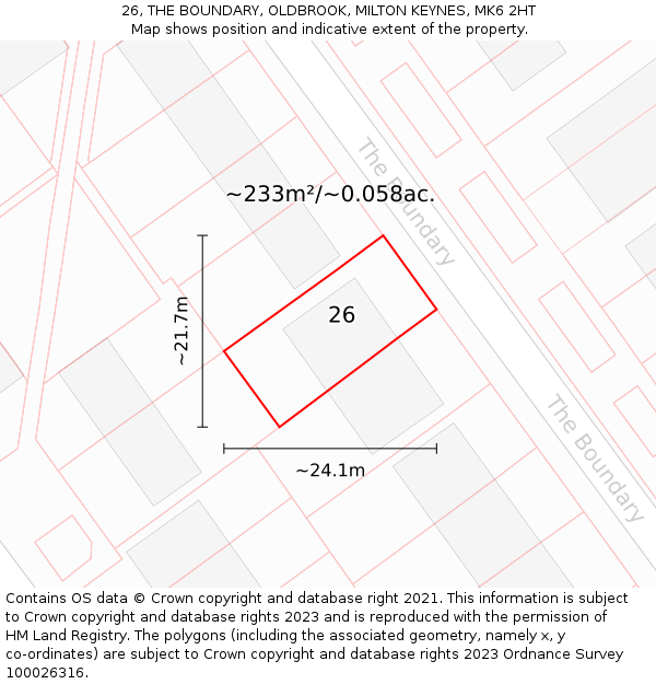 26, THE BOUNDARY, OLDBROOK, MILTON KEYNES, MK6 2HT: Plot and title map