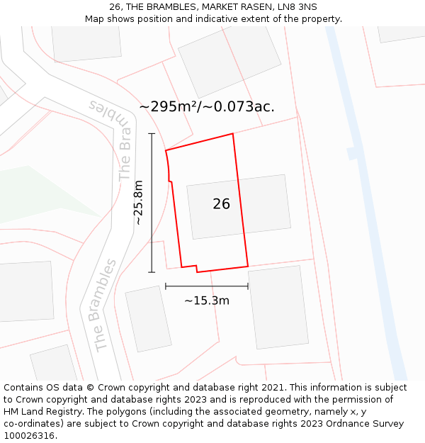 26, THE BRAMBLES, MARKET RASEN, LN8 3NS: Plot and title map