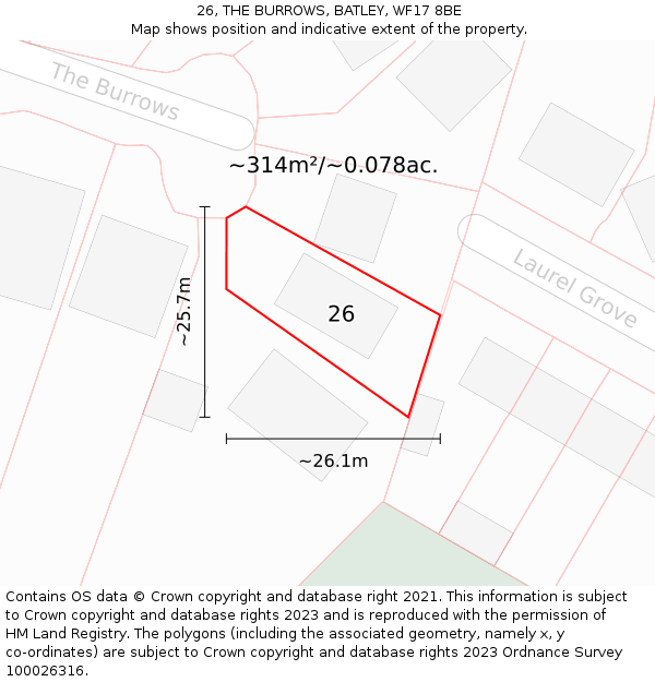 26, THE BURROWS, BATLEY, WF17 8BE: Plot and title map