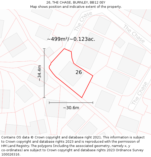 26, THE CHASE, BURNLEY, BB12 0EY: Plot and title map