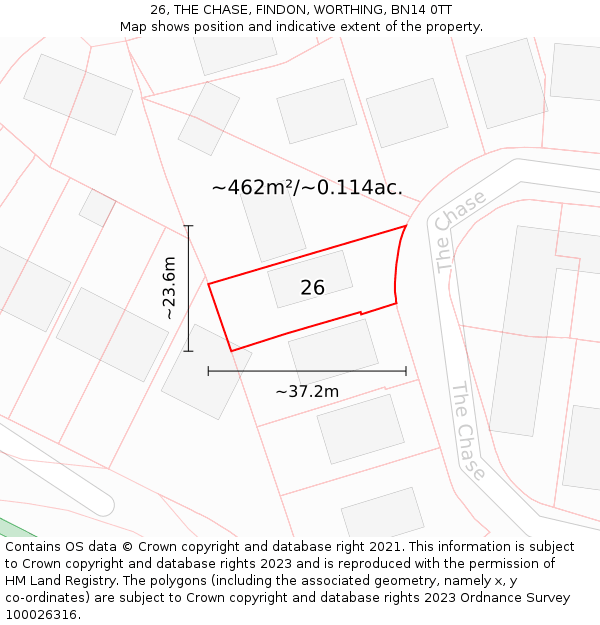 26, THE CHASE, FINDON, WORTHING, BN14 0TT: Plot and title map