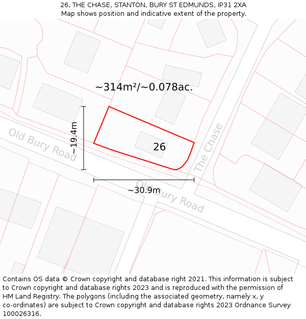 26, THE CHASE, STANTON, BURY ST EDMUNDS, IP31 2XA: Plot and title map