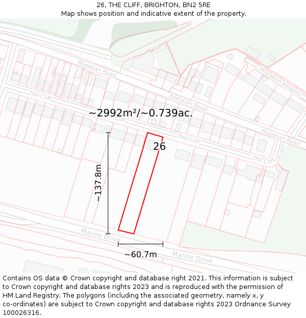 26, THE CLIFF, BRIGHTON, BN2 5RE: Plot and title map