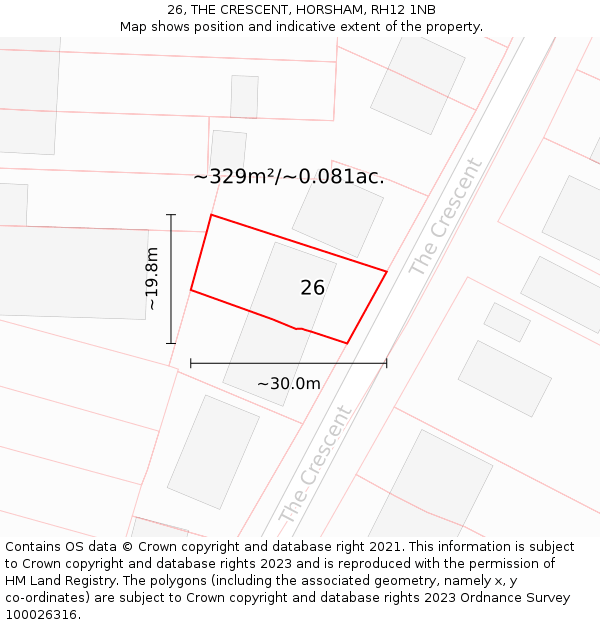 26, THE CRESCENT, HORSHAM, RH12 1NB: Plot and title map