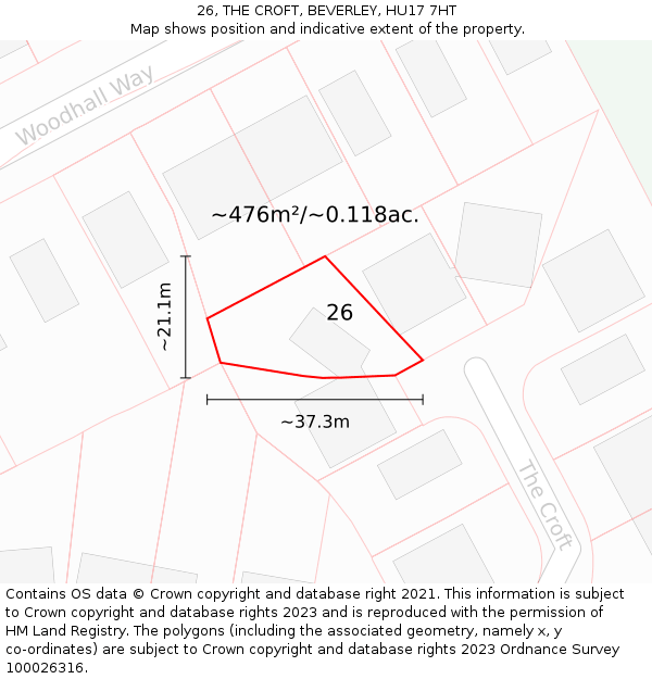 26, THE CROFT, BEVERLEY, HU17 7HT: Plot and title map