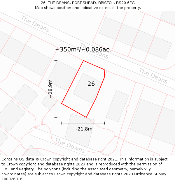26, THE DEANS, PORTISHEAD, BRISTOL, BS20 6EG: Plot and title map
