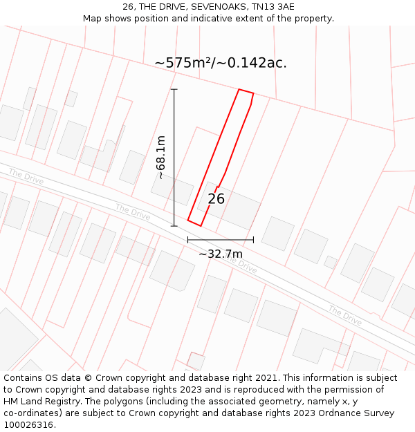 26, THE DRIVE, SEVENOAKS, TN13 3AE: Plot and title map