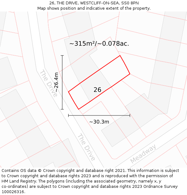 26, THE DRIVE, WESTCLIFF-ON-SEA, SS0 8PN: Plot and title map