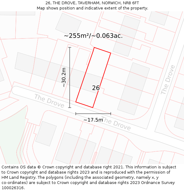 26, THE DROVE, TAVERHAM, NORWICH, NR8 6FT: Plot and title map