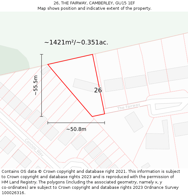 26, THE FAIRWAY, CAMBERLEY, GU15 1EF: Plot and title map