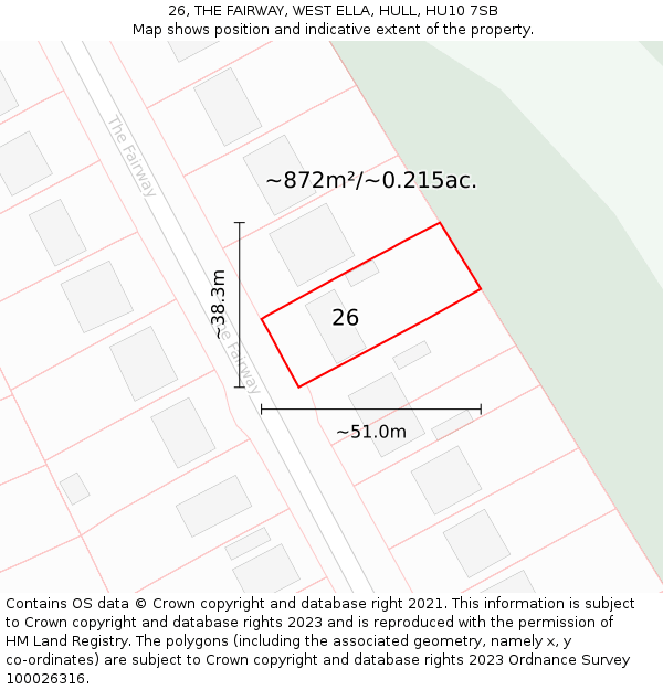 26, THE FAIRWAY, WEST ELLA, HULL, HU10 7SB: Plot and title map