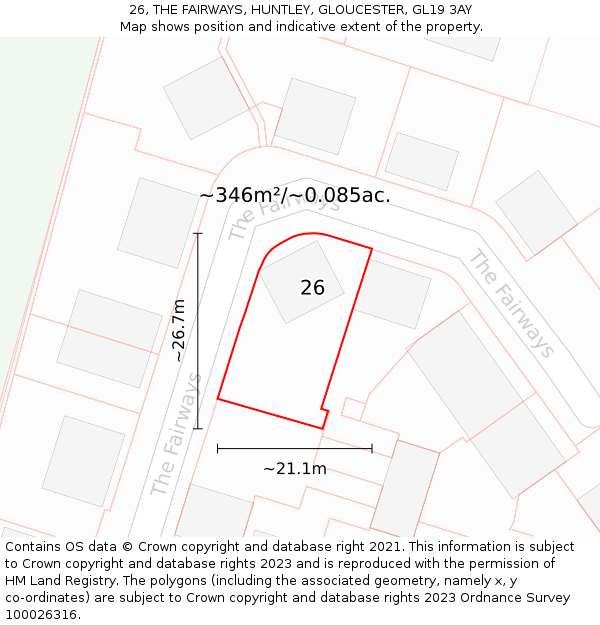 26, THE FAIRWAYS, HUNTLEY, GLOUCESTER, GL19 3AY: Plot and title map