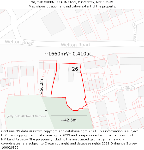 26, THE GREEN, BRAUNSTON, DAVENTRY, NN11 7HW: Plot and title map