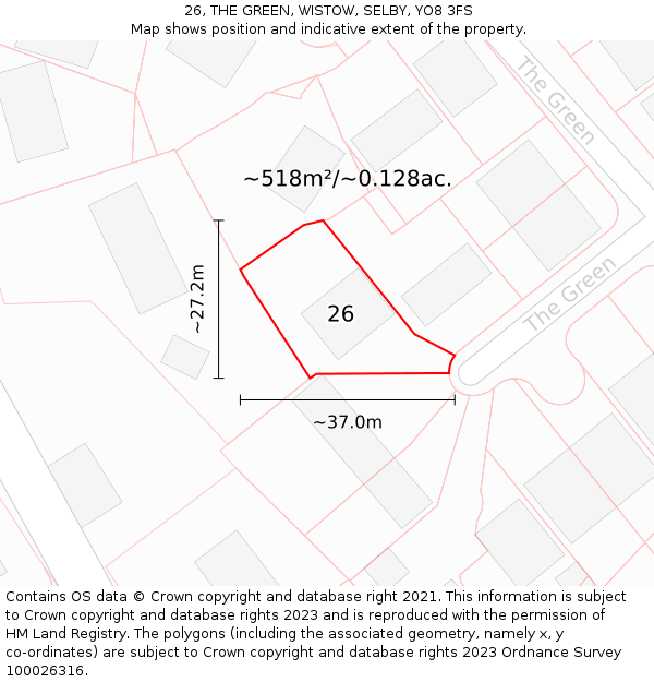 26, THE GREEN, WISTOW, SELBY, YO8 3FS: Plot and title map