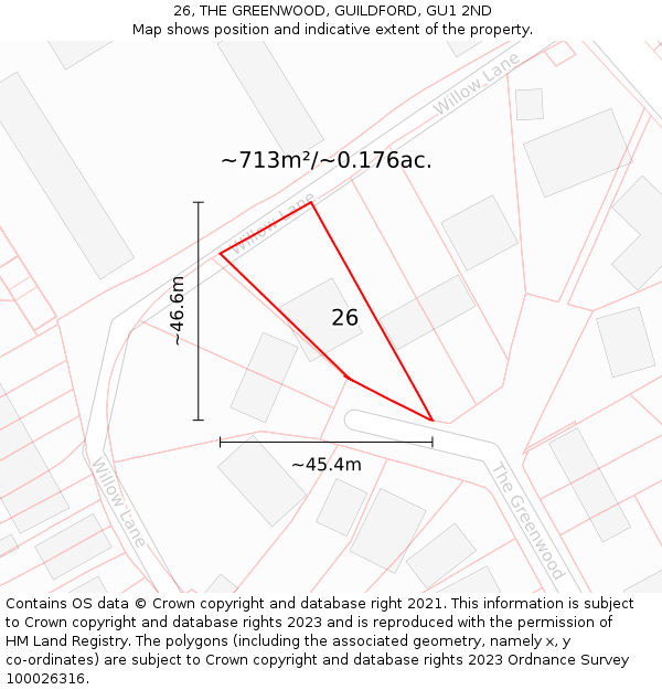 26, THE GREENWOOD, GUILDFORD, GU1 2ND: Plot and title map