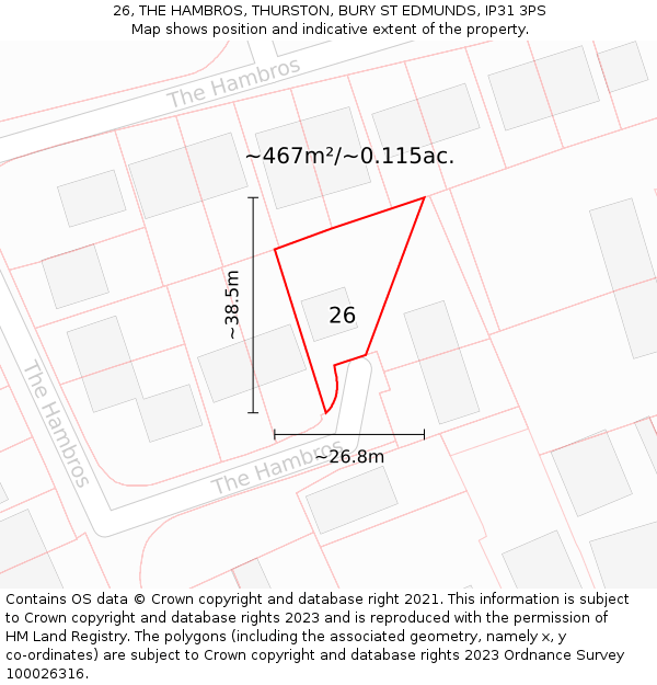 26, THE HAMBROS, THURSTON, BURY ST EDMUNDS, IP31 3PS: Plot and title map