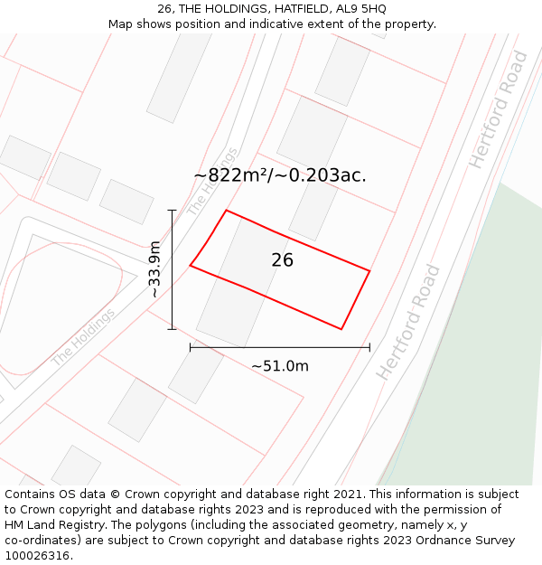 26, THE HOLDINGS, HATFIELD, AL9 5HQ: Plot and title map