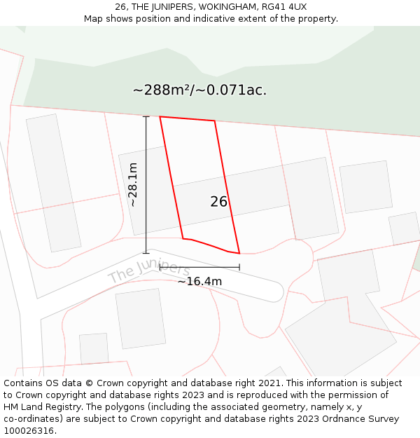 26, THE JUNIPERS, WOKINGHAM, RG41 4UX: Plot and title map